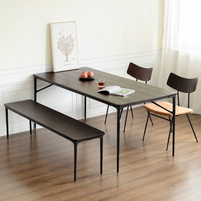 Rectangle 4 Legs Luxury Table Wood Color Fixed Table with Solid Wood