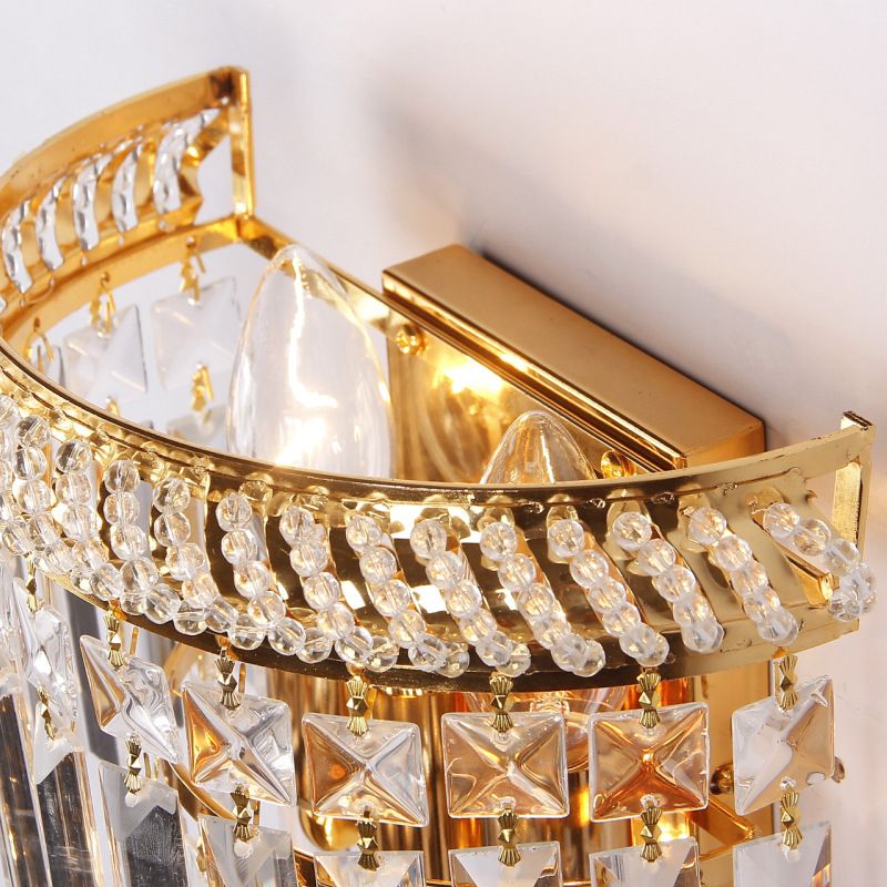 Modern Luxury Stagger Wall Lamp Electroplate Metal 3-Light Wall Sconce with Crystal Shade