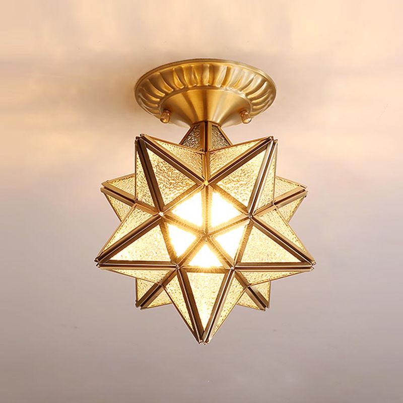 Lampe en verre proche du plafond, éclairage de plafond d'allée en étoile en laiton de style vintage