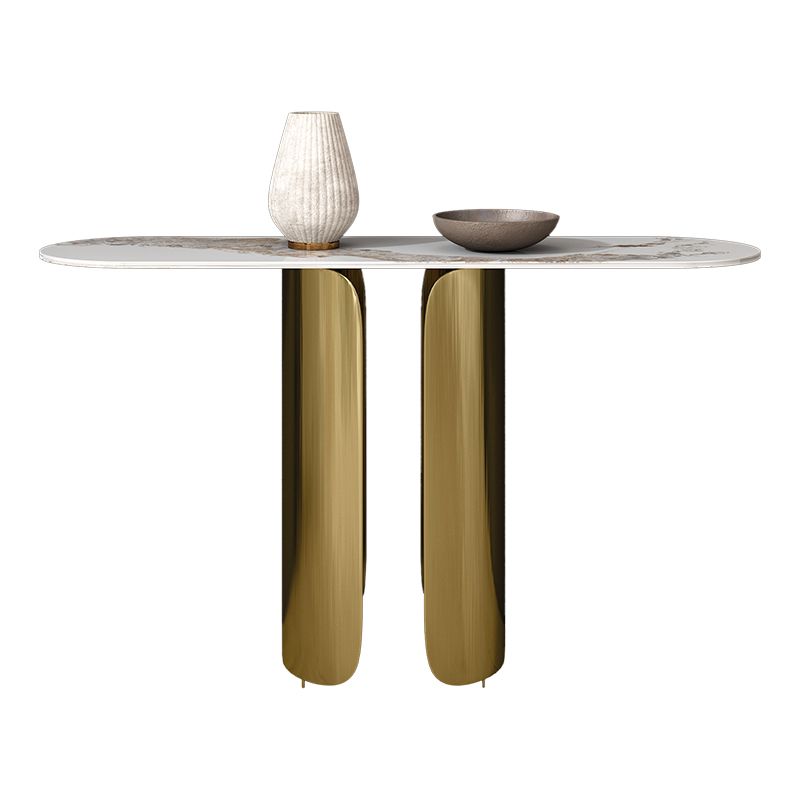 Glam Oval Console Accent Table with Stainless Steel Bracket for Hall