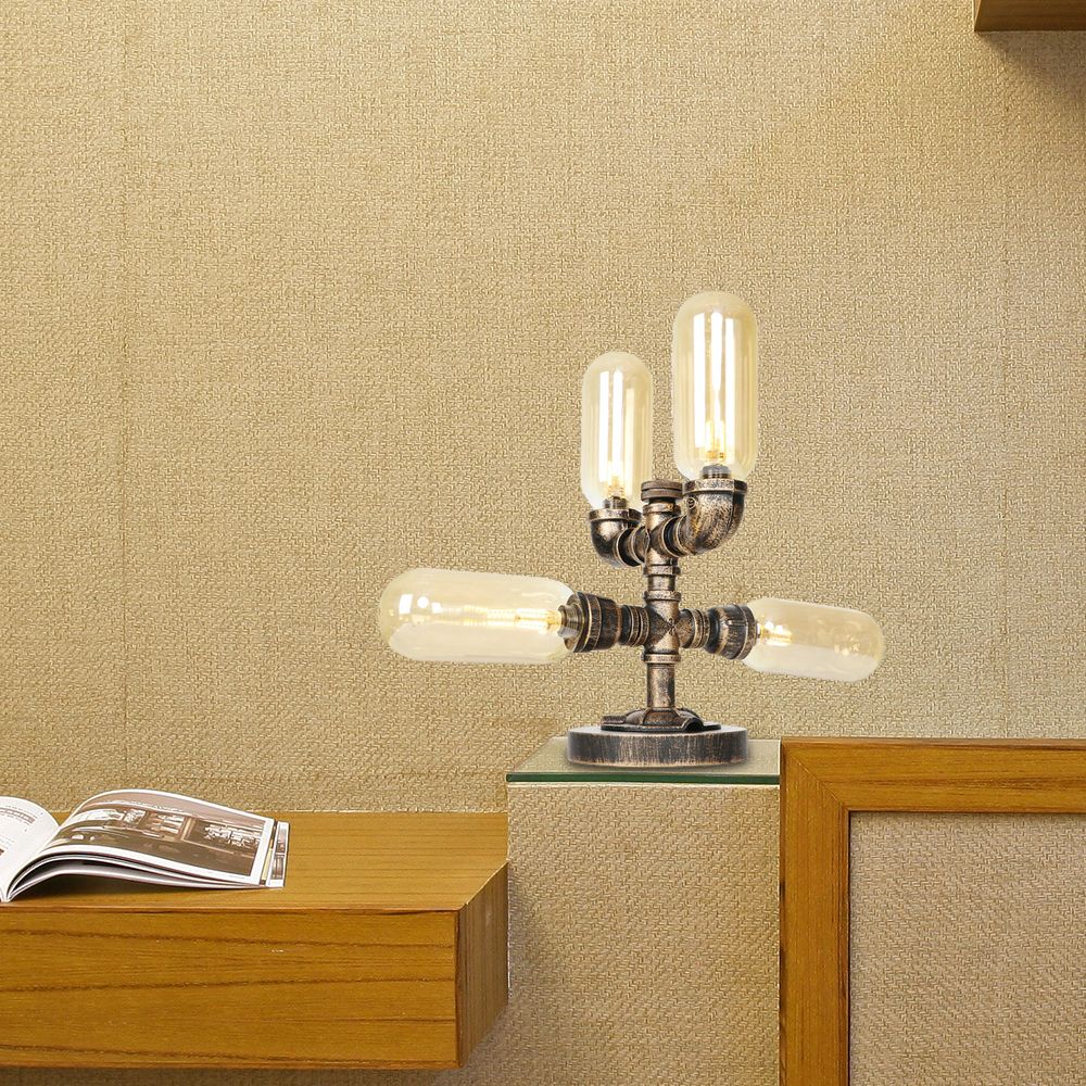 4 Bulbs LED Table Lighting Vintage Capsule Shade Amber/Clear Glass Nightstand Lamp for Bedroom
