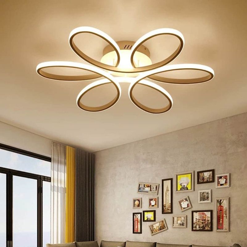 Flower-Shaped Semi Flush Ceiling Lights Contemporary Aluminum Ceiling Mount Chandelier for Living Room