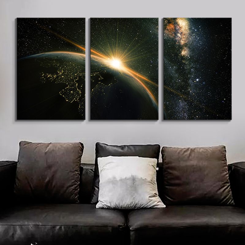 Peinture moderne fantaisie avec vue sur la planète, toile multi-pièces, décoration murale de couleur douce pour chambre d'amis