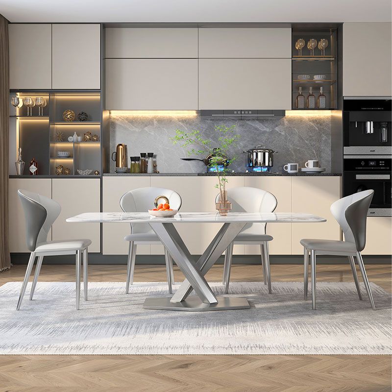 Sintered Stone Top Set 1/4/5/7 Pcs Rectangle Dining Table and Wingback Leather Chairs