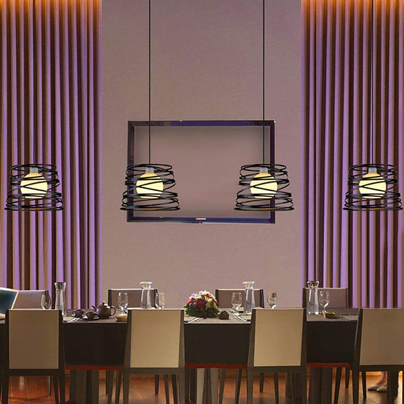 Black Metal 1 Light Pendant Light Indsutrial Retro Cylinder Cage Hanging Lamp for Restaurant