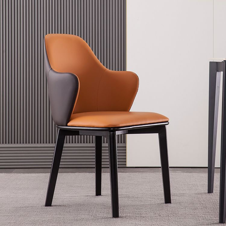 Faux Leather Dining Chairs Wingback Side Chair with Metal Base