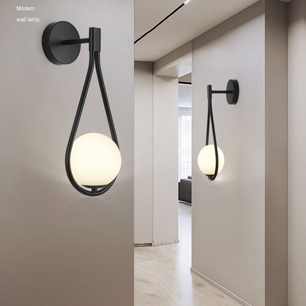 Lámpara de pared de lágrima de lámpara de pared de estilo simple moderno con sombra de vidrio de bola