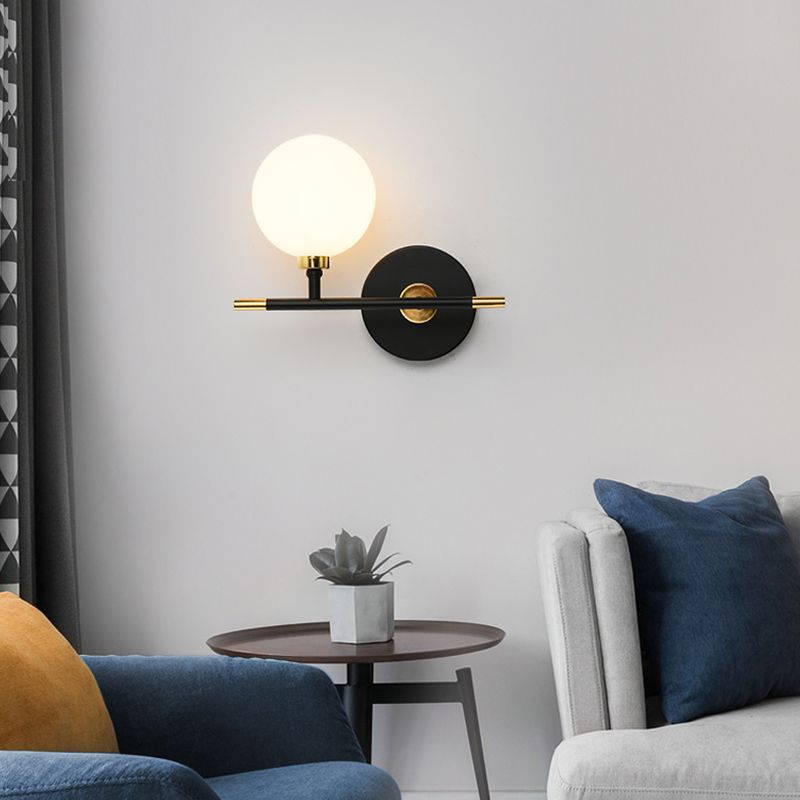 Black Gold Wall Mount Lamp 1-Light Modern Spherical with Glass Shade for Bedroom