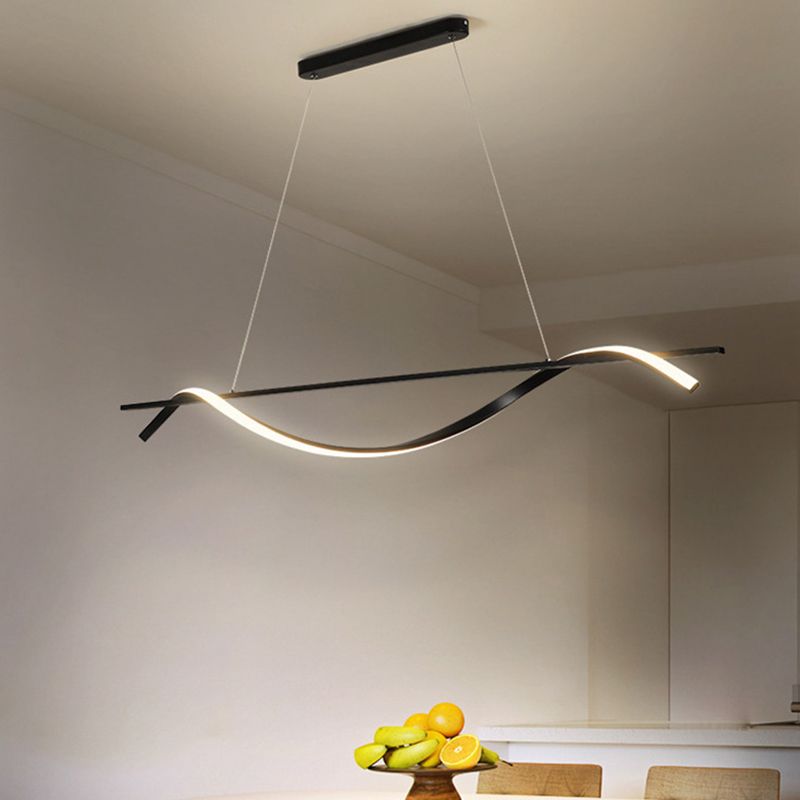 Pendante de l'île Wave Simplicité Style Métal LED Éclairage pendentif noir