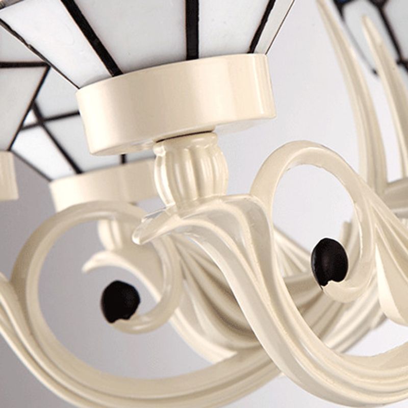 12 Lights Grid Patterned Chandelier Lighting Fixture Baroque White Stained Glass Pendant Light Kit
