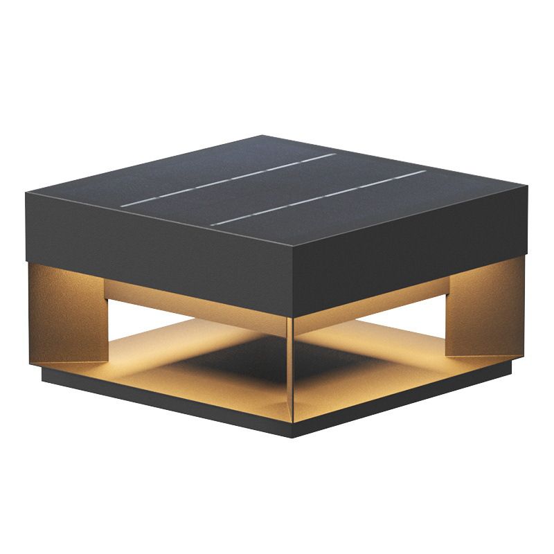 Contemporary Metal Pillar Lamp Square Shape Outdoor Waterproof Light in Black