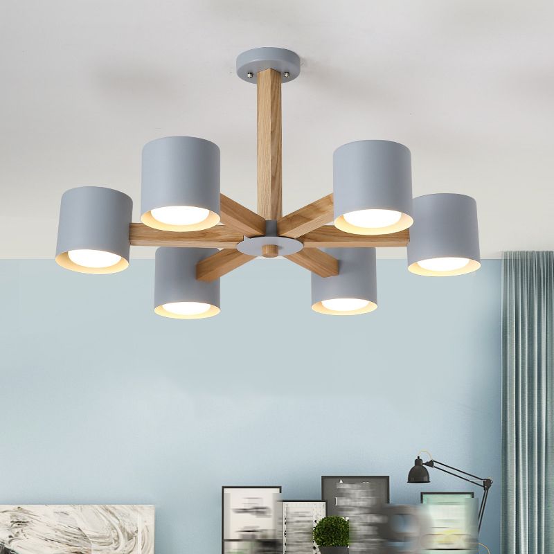 Multi -Licht zylindrisch -Ast Hanging Lights Moderne Makkaronstil Metal Hanging Lighting