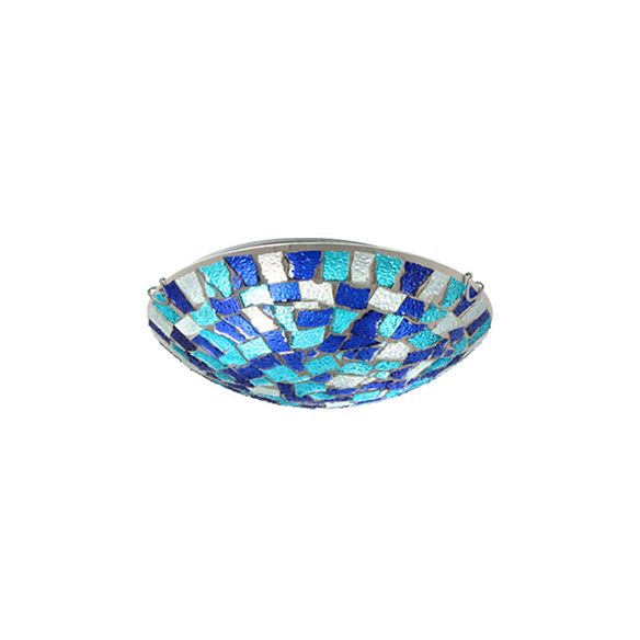 Plafonnier rond style Tiffany 12"/16" W en verre teinté, 1 ampoule, plafonnier encastré avec décor de coquille en bleu/bleu ciel