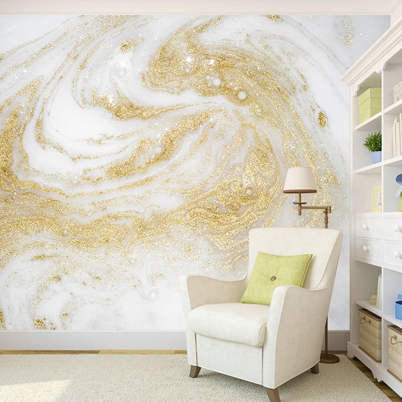 Art Deco Lava Wallpaper Mural for Corridor Custom Wall Covering in Gold and White