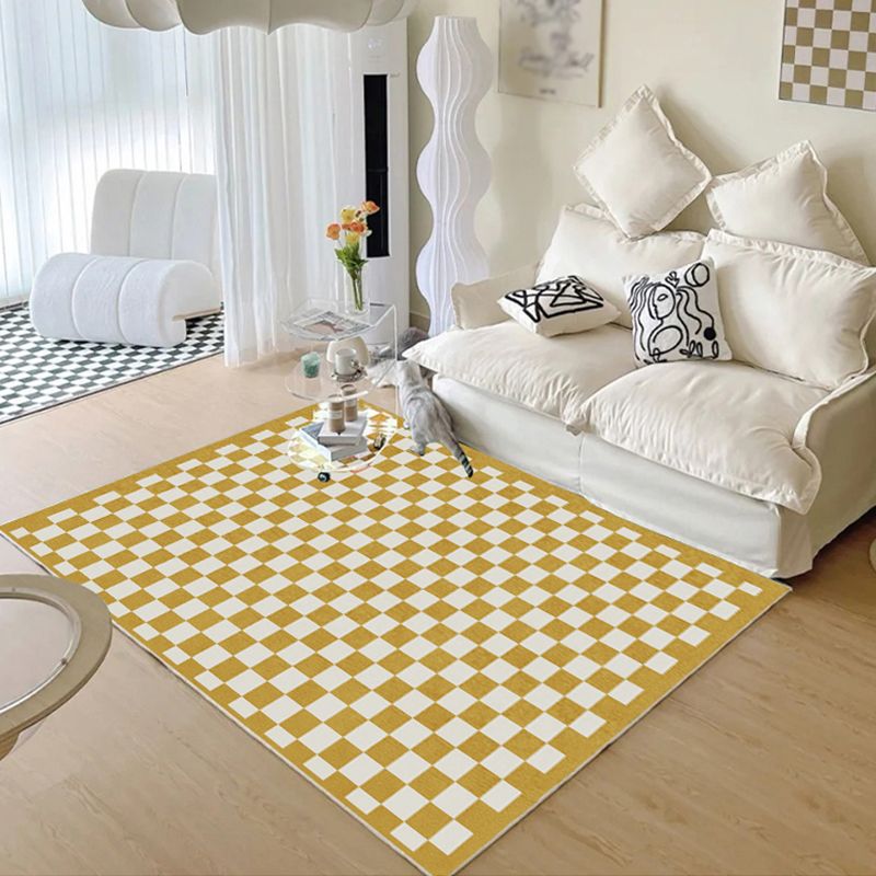 Multicolor Simple Rug Polyester Checkered Print Area Rug Anti-Slip Backing Carpet for Living Room