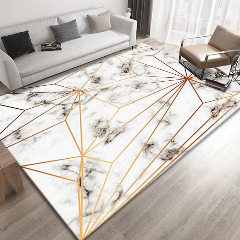 Marble Effect Indoor Rug Polyester Contemporary Rug Washable Area Carpet for Living Room