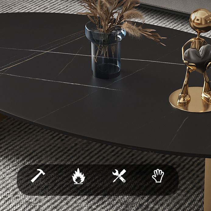 Glam Oval Slate Top Coffee Table Steel 2 Legs Cocktail Table