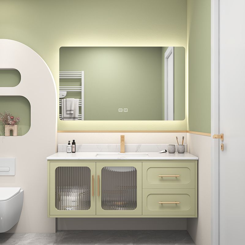 Double Sink Bath Vanity 2 Drawers Wall Mount Rectangle Vanity Set with Mirror