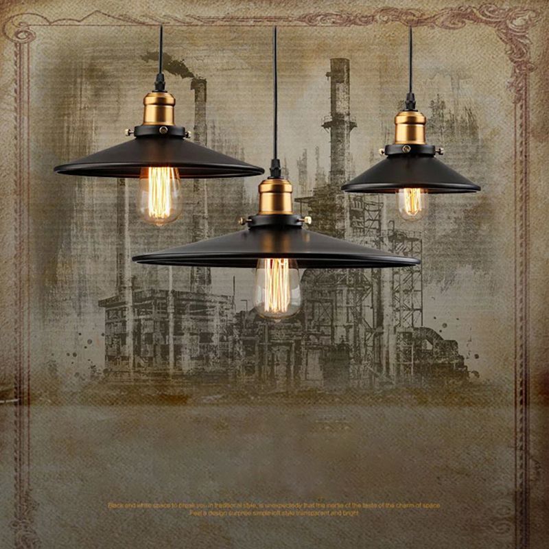 Black Industrial Pendant Light 1-Light Cone Hanging Ceiling Light for Dining Room