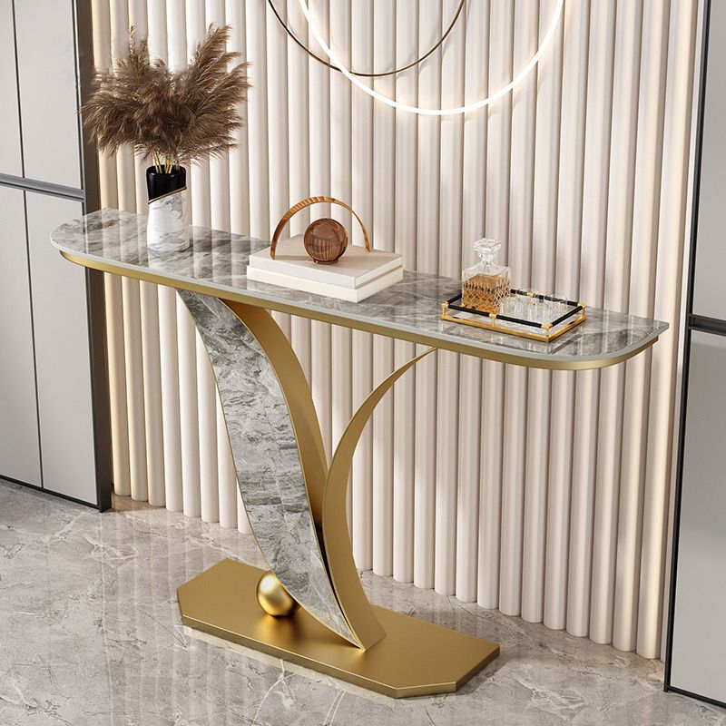 Glam Slate Half Moon Console Table Stain Resistant Scratch Resistant Sofa Table