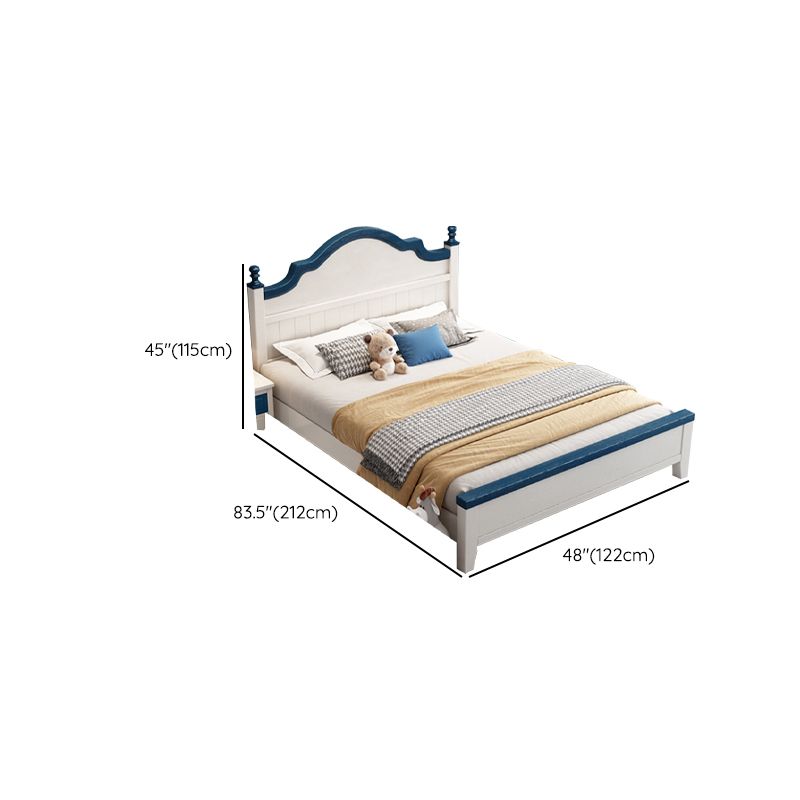 Contemporary Kids Bed White Solid Wood Panel Headboard Mattress with Drawers
