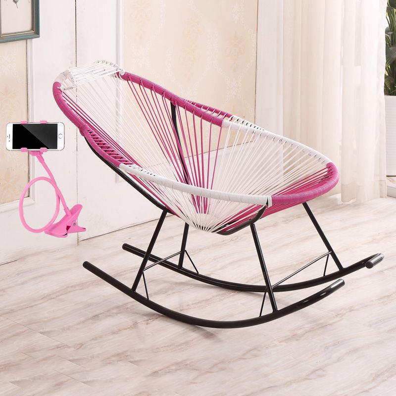 Stylish Rocking Accent Chair Woven Rope Color Block Indoor Rocking Chair