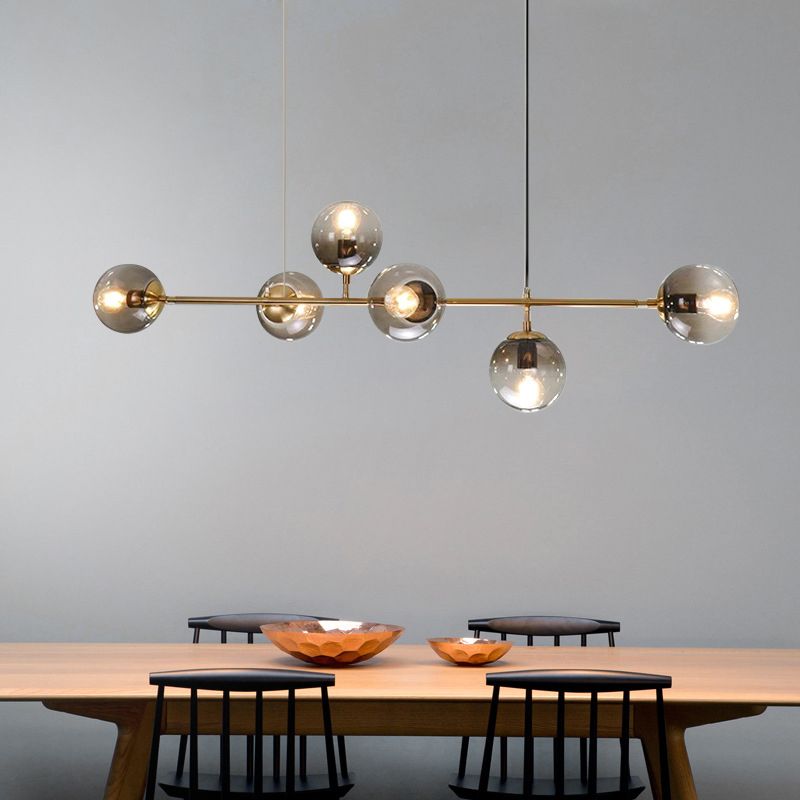 Glass Gold Island Light in Modern Creative Style Iron Globe Pendant Light for Dining Room