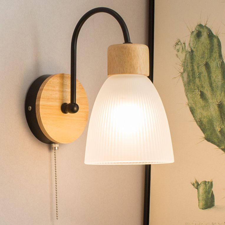 Cone Wall Sconce Lighting Minimalist Style Wood Bedroom Sconce Light Fixture in Black