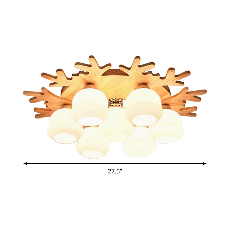 Plafonnier à abat-jour en forme de bourgeon blanc, avec bois beiges, joli plafonnier en bois pour chambre d'enfant