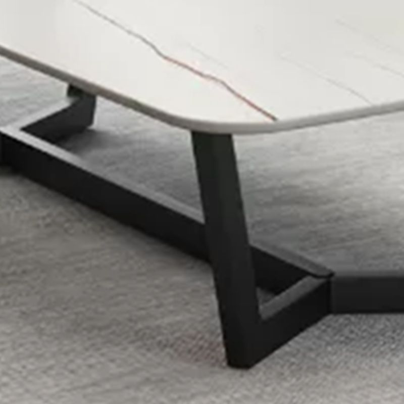 Modern Style Rectangular Slate Table with Metal Trestle Type Base Coffee Table