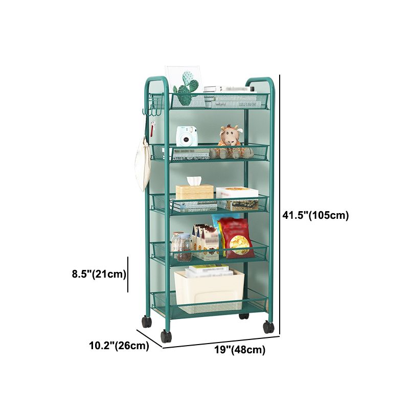 Metal Frame Open Etagere Bookshelf Contemporary Vertical Bookcase with Caster Wheels