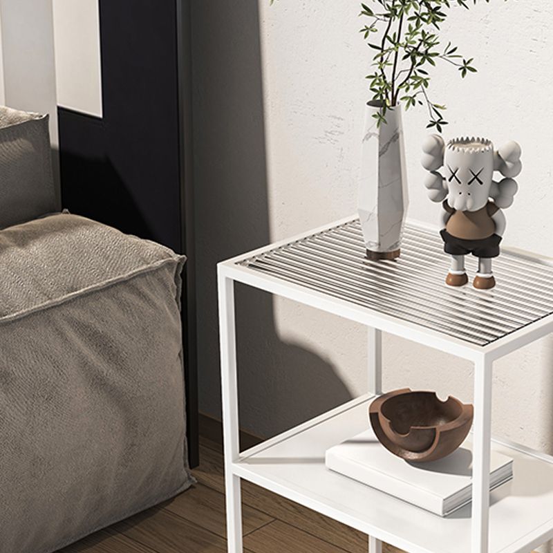 Frame End Slide Table Rectangular Double Tier Corner Table with Storage