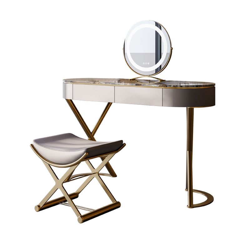 Lighted Mirror Vanity Table Set Luxurious Stone Top Dressing Table