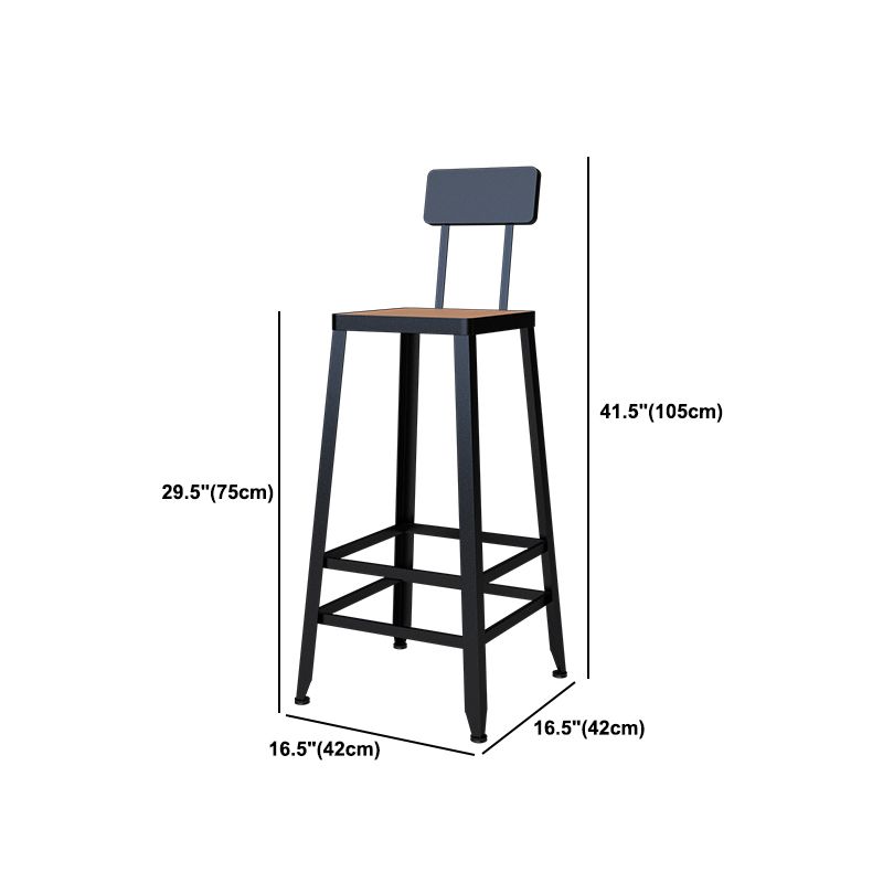 Outdoor Industrial Counter Stool Wood and Metal Black Footrest Bar Stool