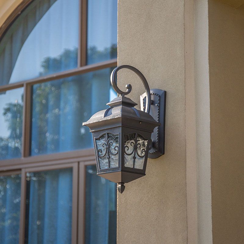 Tapered Shade Ripple Glass Wall Lantern Rustic 1-Light Courtyard Wall Light Fixture