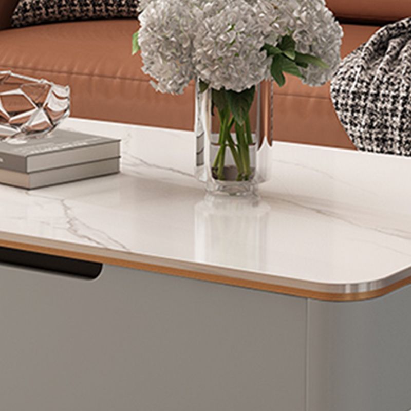 Glam Stone Coffee Table Slate Rectangular Square Cocktail Table in White