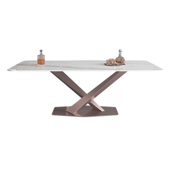 Metal Modern Rectangle Table Sintered Stone Dining Table with Pedestal Base