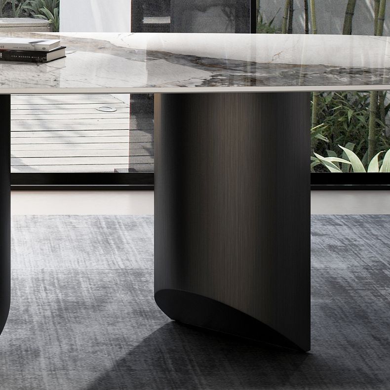 Modern Sintered Stone Table Set of 3/5 with Rectangle Table Dining Set with Black 3 Legs