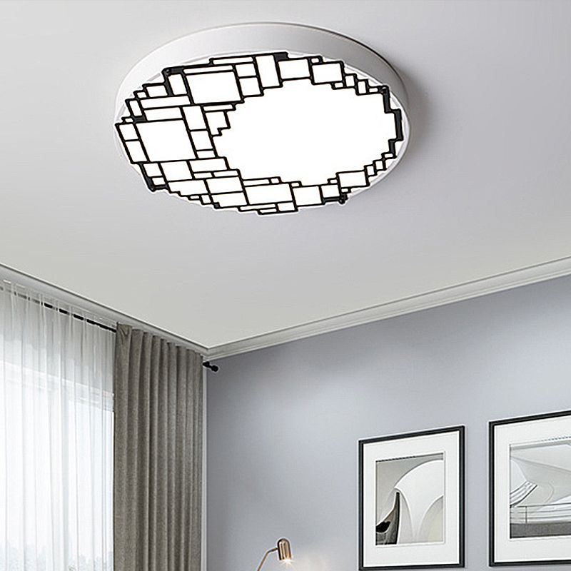 LED Round Flush Mount 16"/19.5" W Simple Metallic Bedroom Ceiling Mount Light Fixture with Wall Pattern, White Light