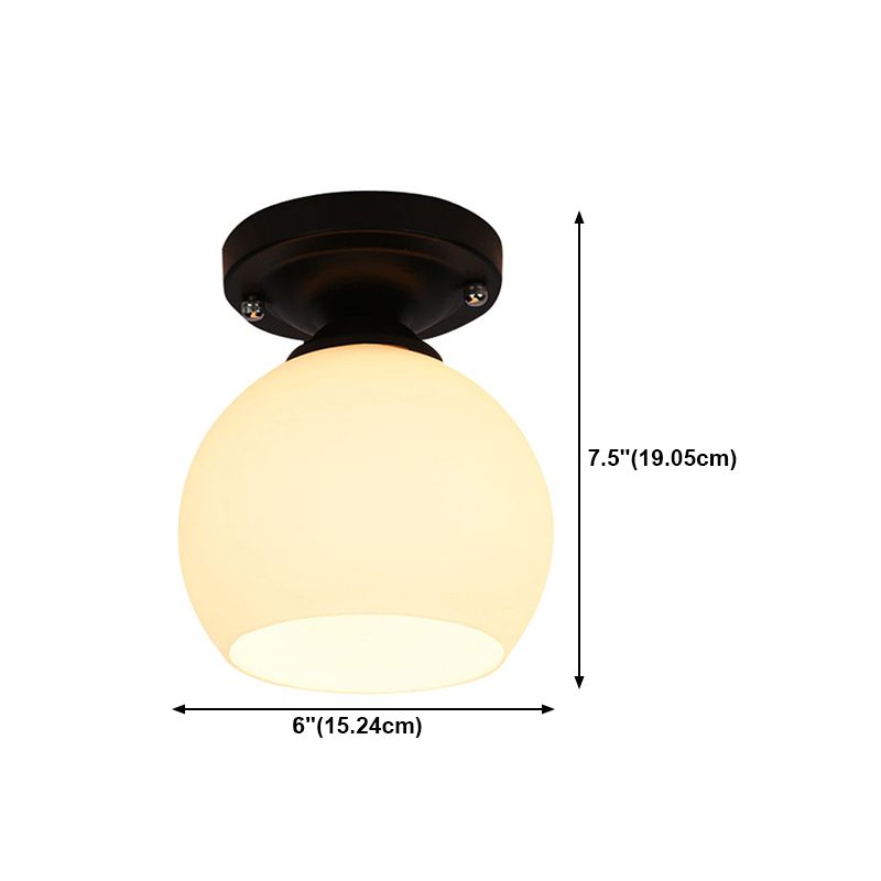 Minimalist Global Ceiling Mounted Fixture Glass Semi Flush Mount Lighting in Black
