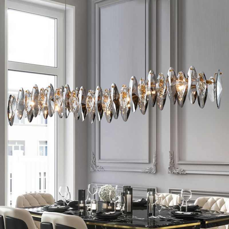 Lampada a sospensione a forma di foglia Postmoderna fumo grigio Glass Restaurant Isola Luce in oro