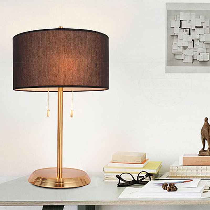 1 Light Drum Desk Lamp Traditional Black/White/Gold Fabric Task Lighting for Bedroom with Metal Base