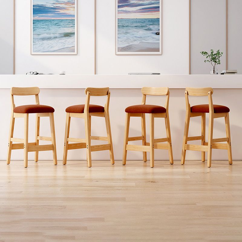 Scandinavian Wood Stool Fabric Upholstered Seat Counter Stool in Matte Finish