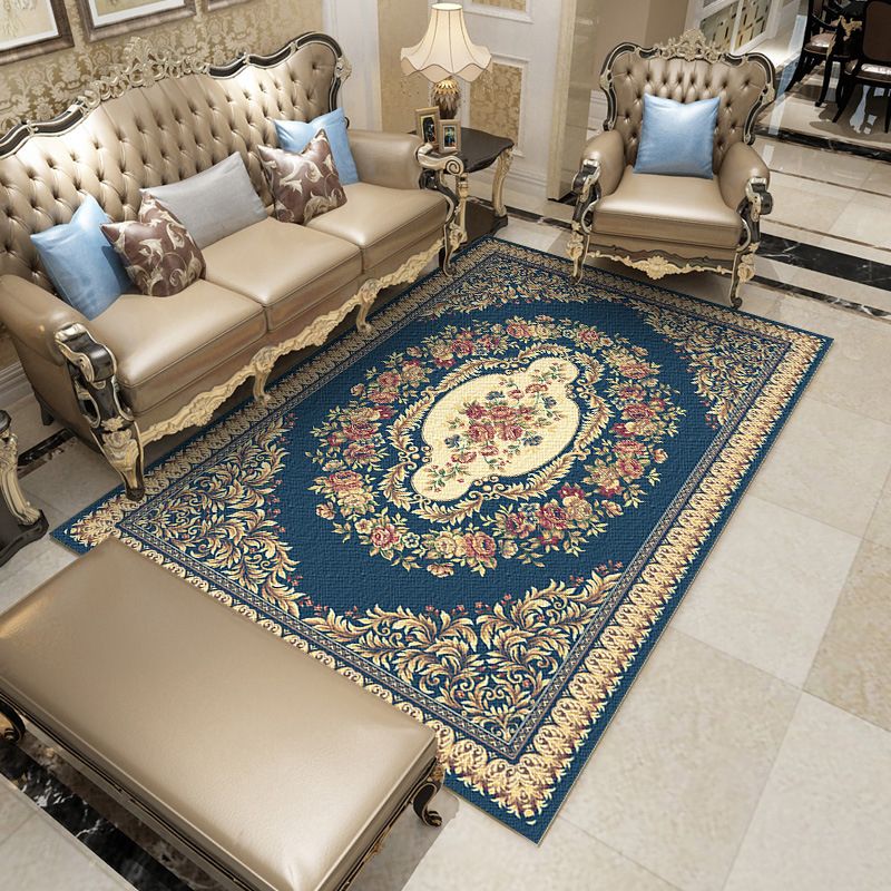 Fancy Traditional Carpet Medallion Print Polyester Rug Stain Resistant Rug voor Home Decor