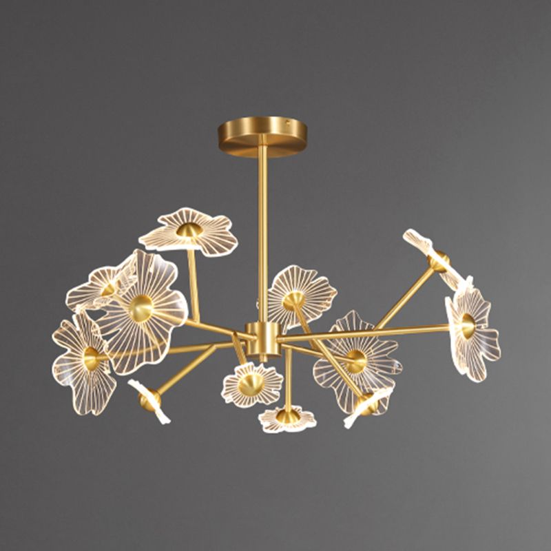 Flower Shape Chandelier Lamp Modern Multi Light LED Hanging Light with Brass for Bedroom