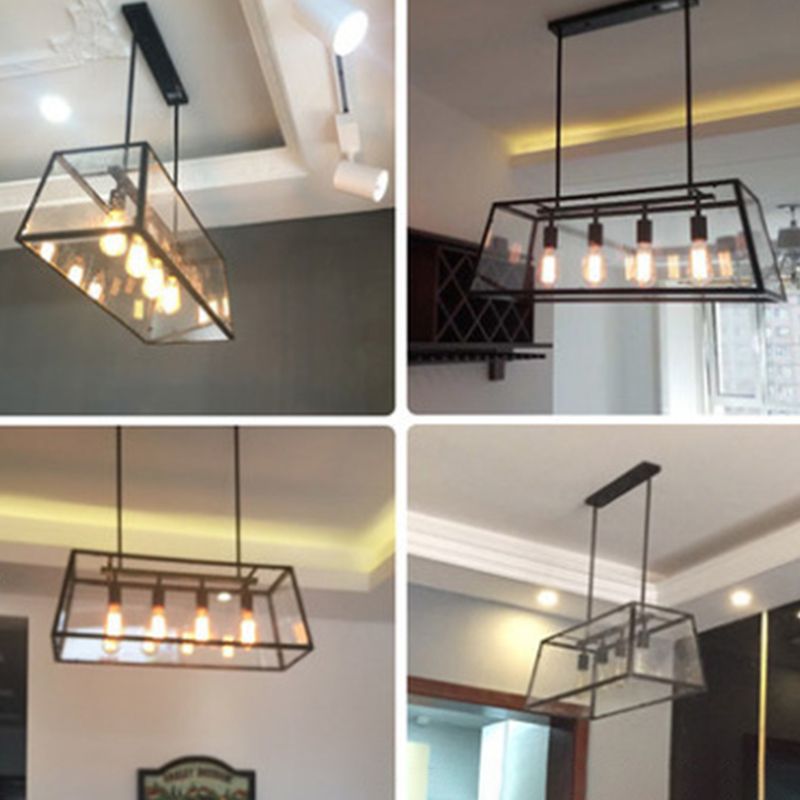 Luce a sospensione in vetro Black Island in stile Creative Creative industriale Luce in ferro battuto a 4 luci per luogo commerciale
