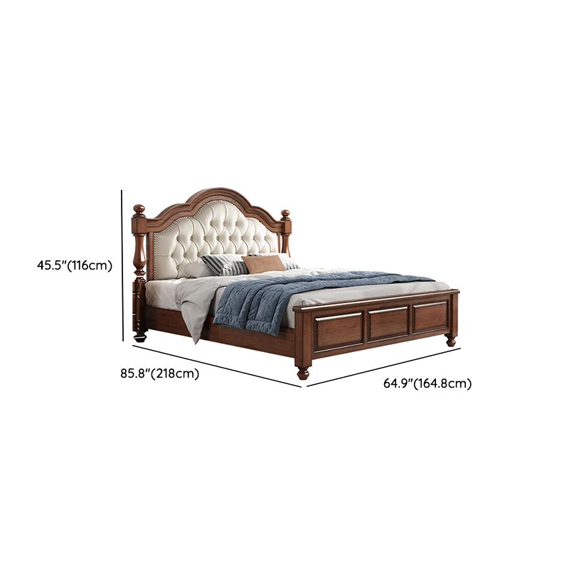 Mid-Century Modern Standard Bed Solid Wood Panel Bed with Upholstered Headboard