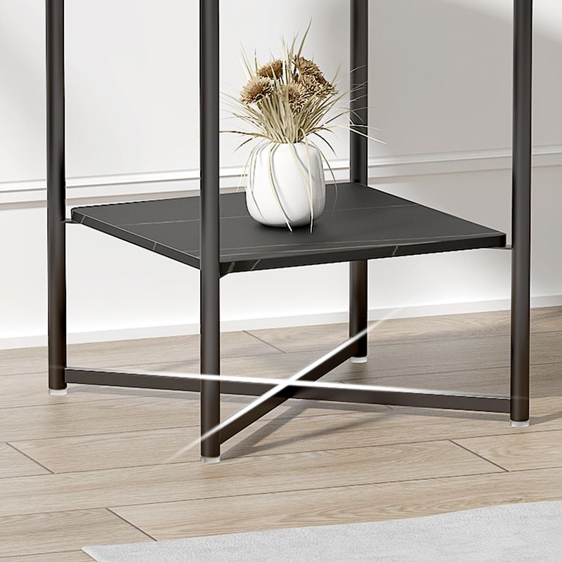Modern Round Glass Top End Table Cross Legs Sofa Side Table with Shelf