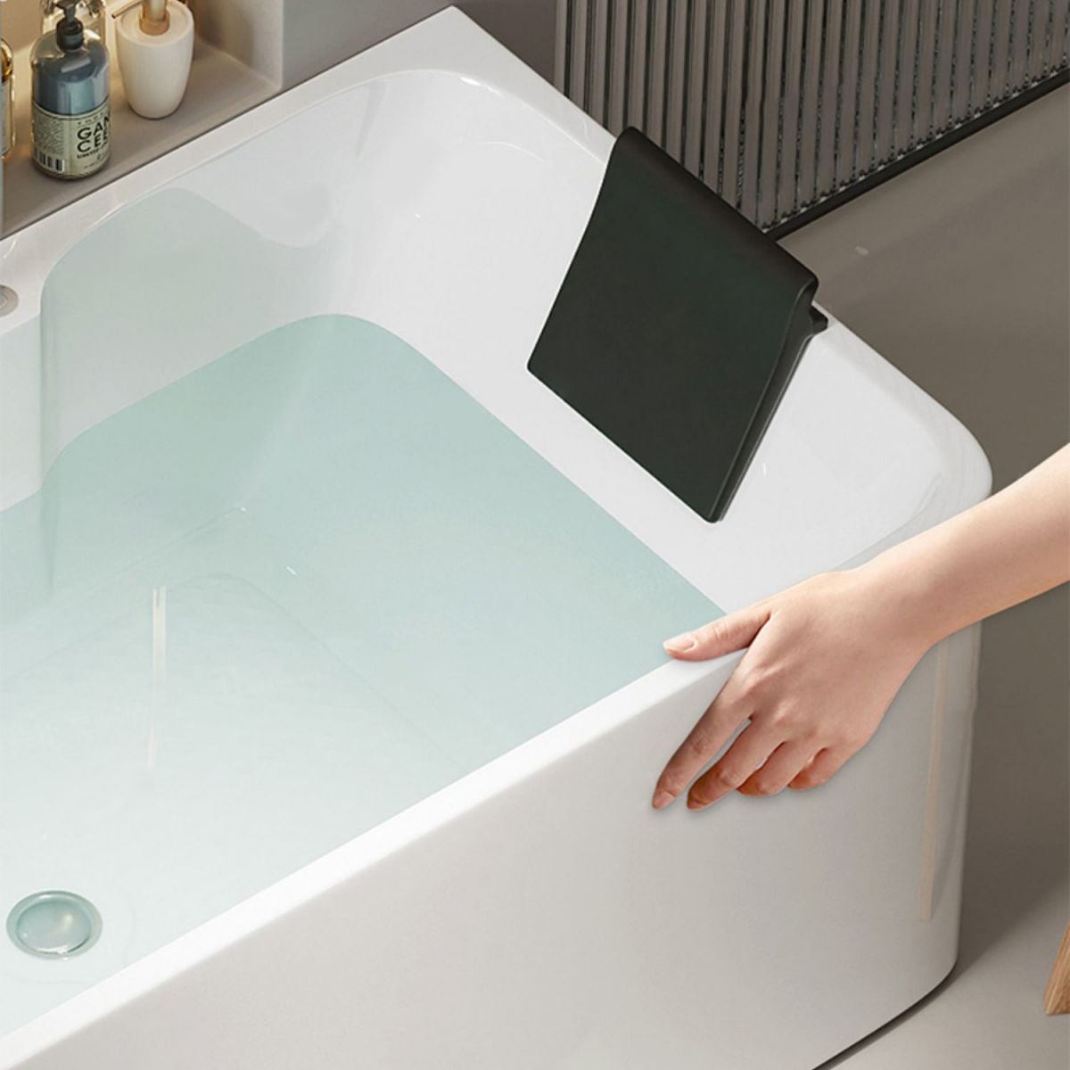 White Rectangular Bath Freestanding Acrylic Back to Wall Bathtub