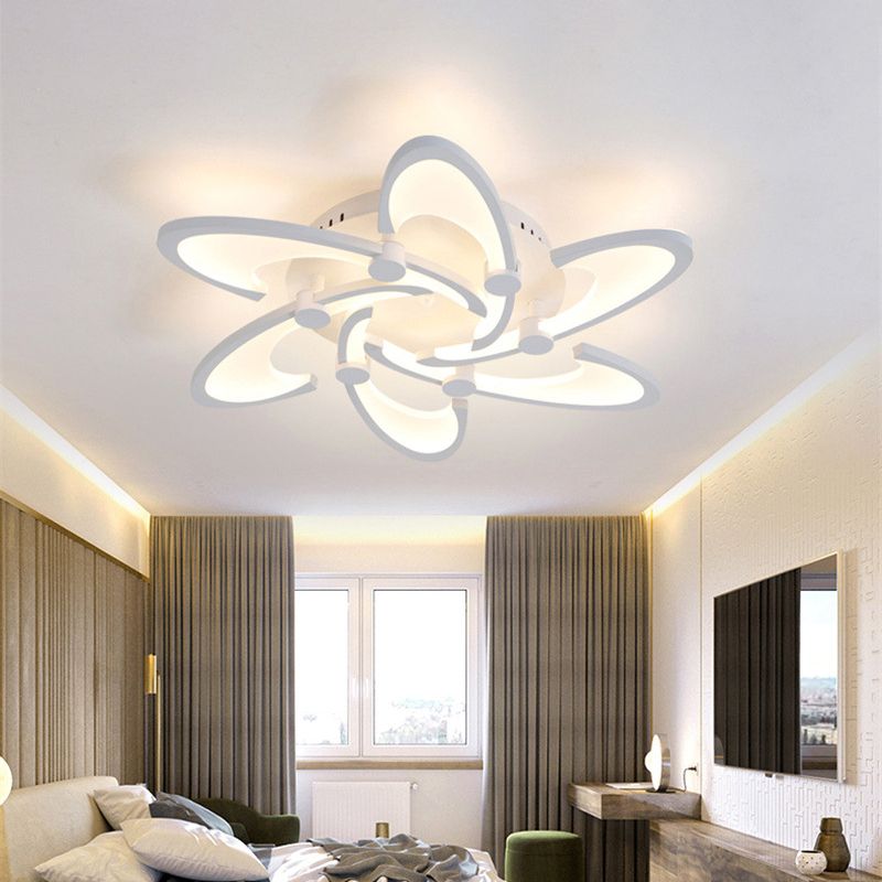 White Spiral Floral Flush Mount Lamp Modernism 3/6/12-Head Acrylic Semi Flush Ceiling Light in Warm/White Light